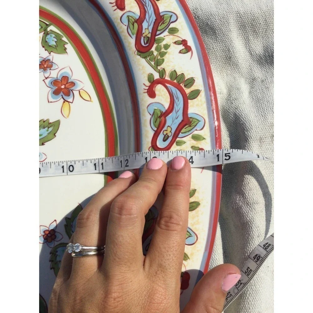 Pottery Barn sausalito paisley platter 19” serving ceramic white red floral boho